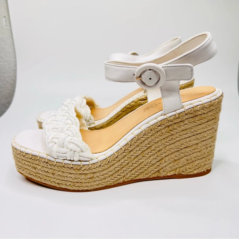 Veronica Beard Reema White Braided Ankle Strap Wedge Platform Espadrille Sandal